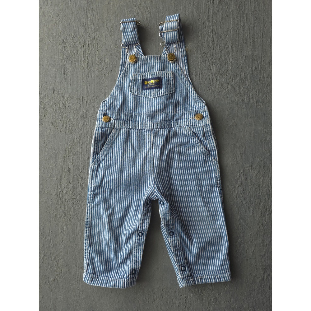 Vintage 80s OshKosh B'gosh Blue Hickory Stripe Overalls 12M Vestbak